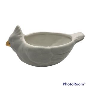 Cardinal Dipping Bowl Ceramic White Gold Beak 7.5”x 3”x 4”x5” Appetizer Dip